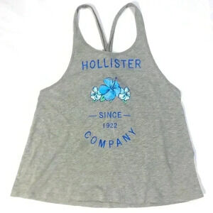 Hollister Grey Blue Floral Tank Summer Beach Vacation Women's Size M